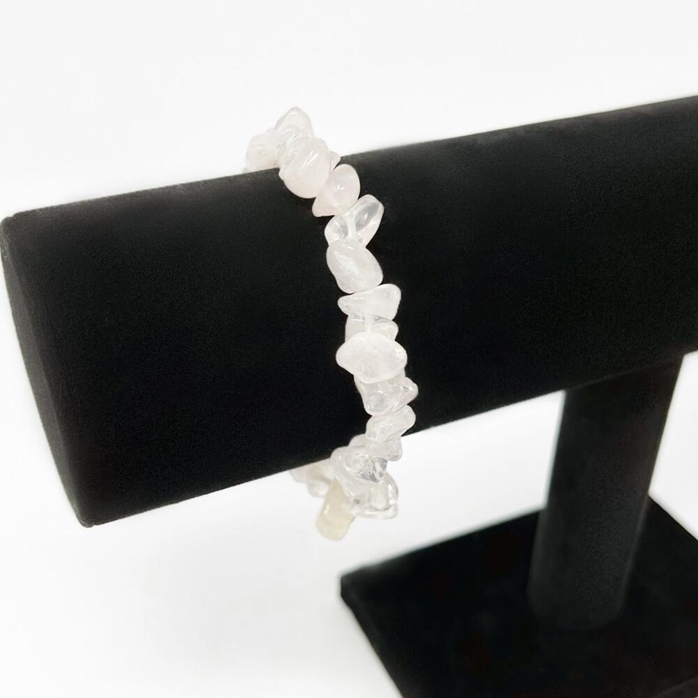Rose Quartz Beaded Stretch Bangle Bracelet - Picture 2 of 3